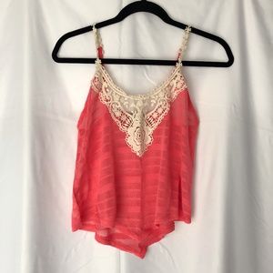 Pink Sheer Tank with Floral Lace Details